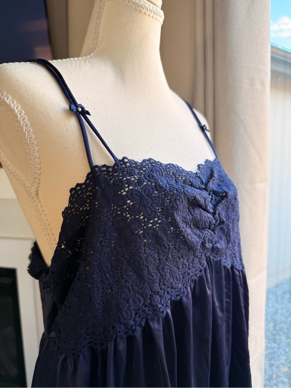 Vintage Vanity Fair Lace Trim Navy Slip